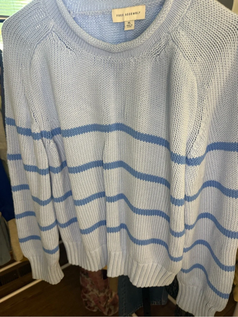 FREE ASSEMBLY Light Blue Striped Crewneck Sweater